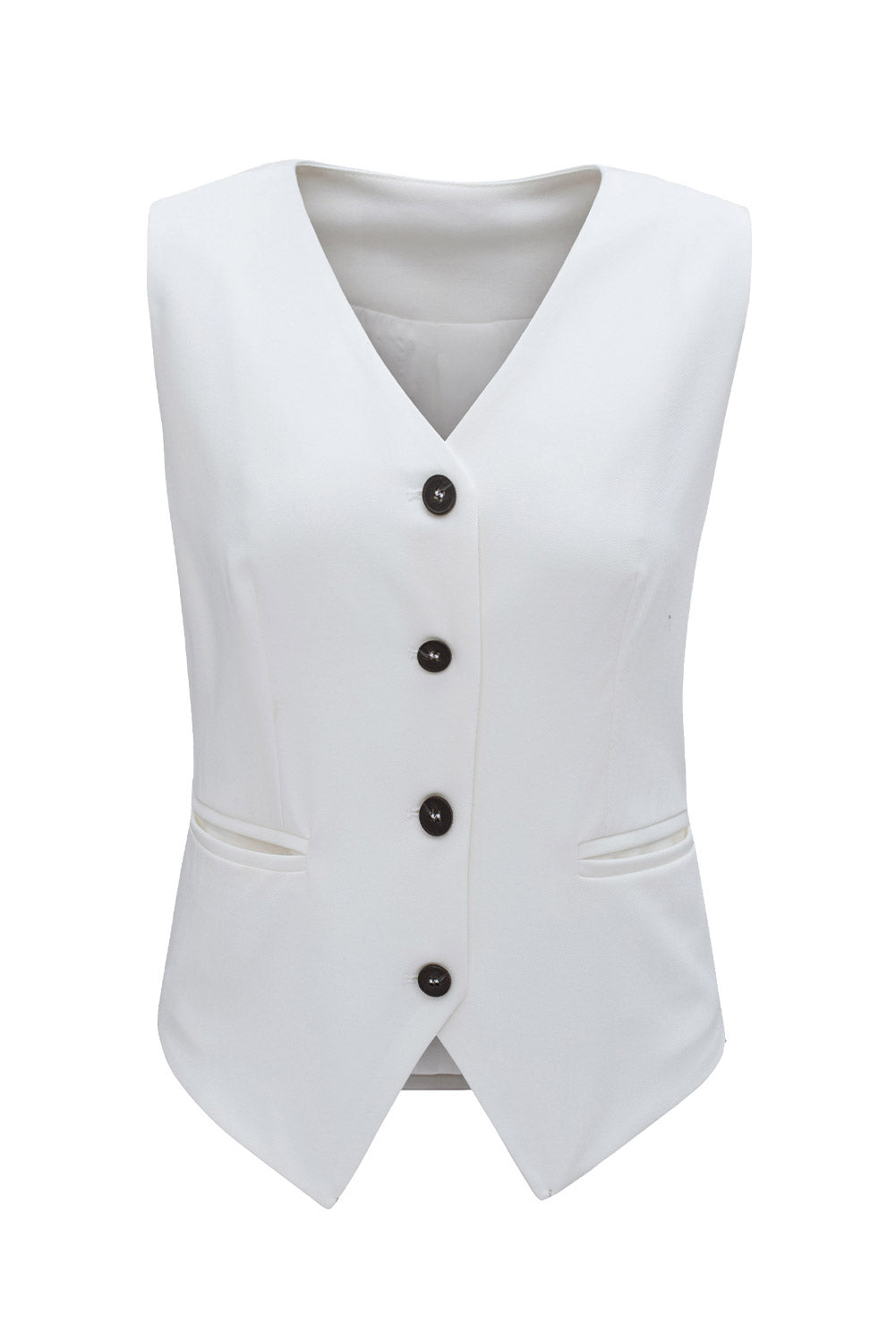 Gilet de costume blanc uni à col en V et boutons
