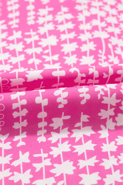 Chemisier rose à imprimé abstrait et bordure Ric Rac, manches flottantes, col en V cranté