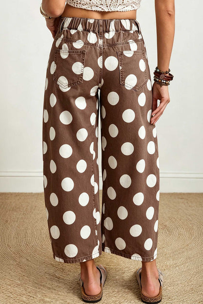 Brown Polka Dot Ankle-Length Barrel Jeans