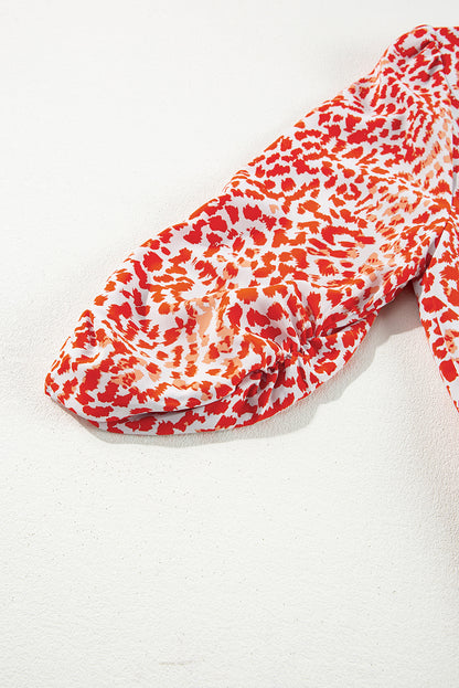 Robe courte fendue à manches longues et dos creux à imprimé léopard rouge tomate