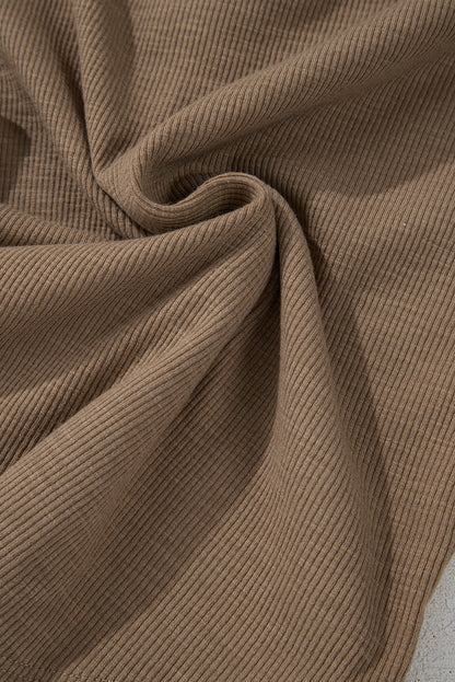 Haut côtelé à manches longues en broderie anglaise châtain