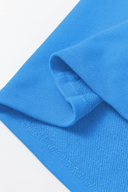 Sky Blue Solid Color Drop Shoulder Long Sleeve Basic Sweatshirt