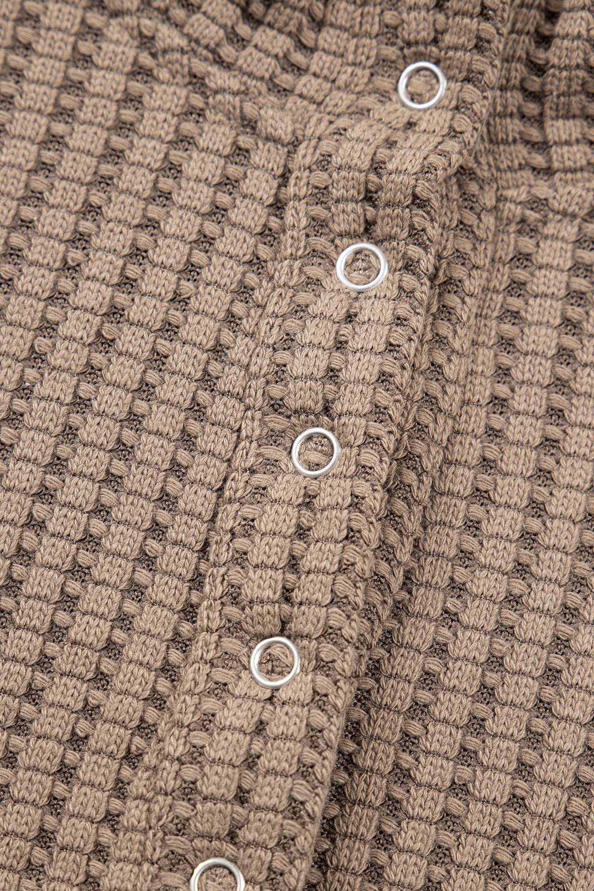 Casual Solid Color Textured Snap Button Collared Baggy Top