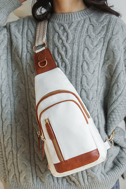 Sac bandoulière zippé en cuir PU vintage blanc