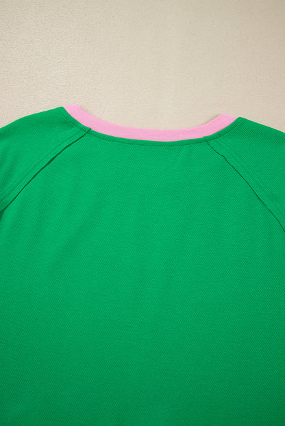 Ensemble t-shirt ras du cou et short texturés bicolores vert vif
