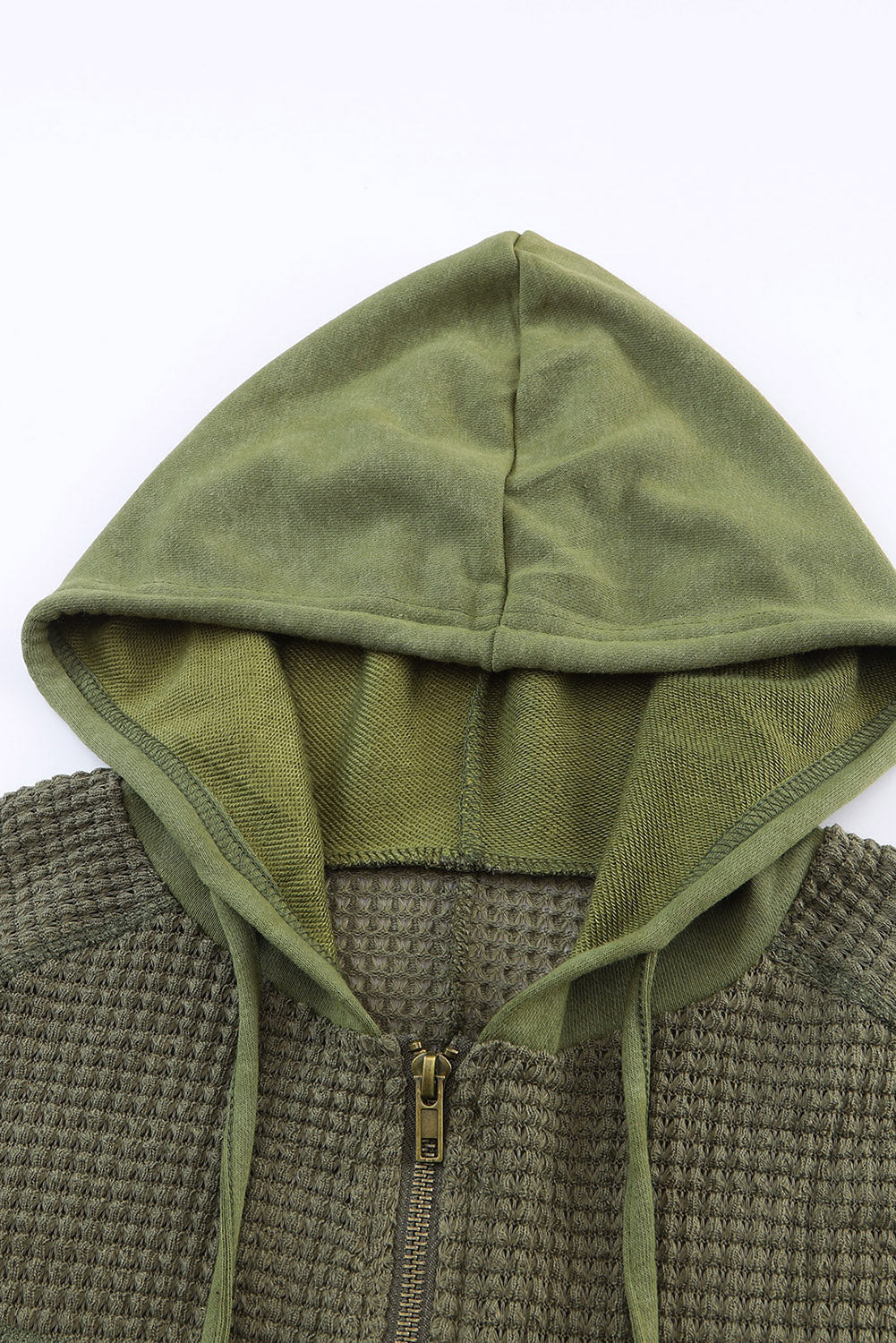 Khaki Waffle Patchwork Vintage Washed Hooded Jacket