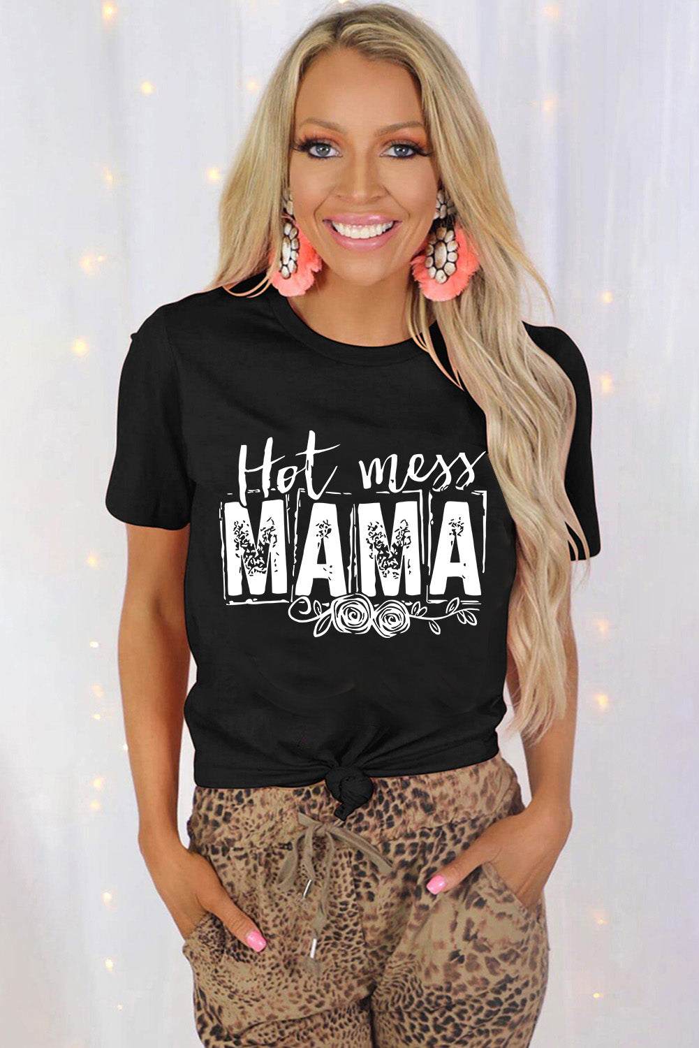MAMA Camiseta de manga corta con estampado gráfico Hot Mess