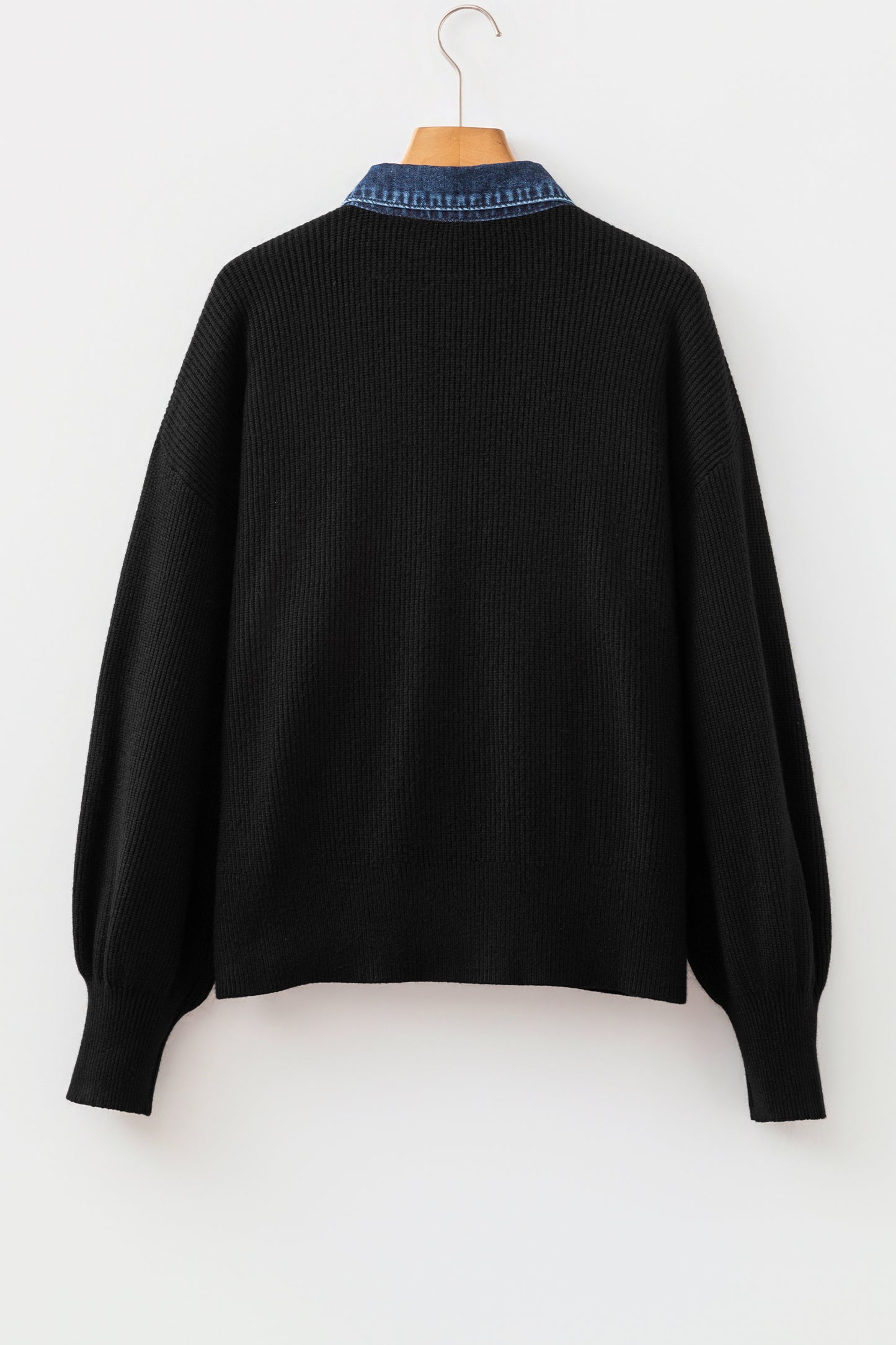 Color black Drop Shoulder Placket Paneling Shirt Collar Long Sleeve Cardigan