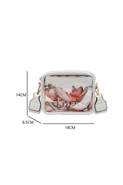 Bolso bandolera con correa de cuero de PVC transparente blanco