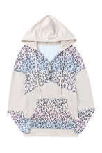 Leopard Patchwork Buttons Hooded Sweatshirt with Pocket
