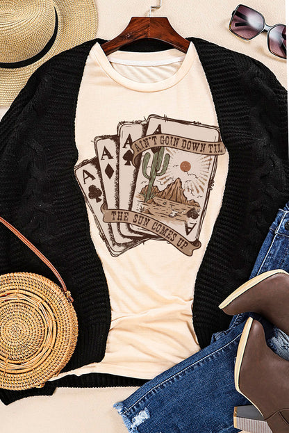 T-shirt à manches courtes kaki à imprimé graphique de cartes de poker western