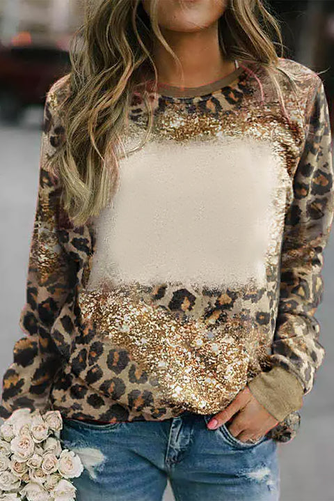 Leopard Print Bleached Long Sleeve Top