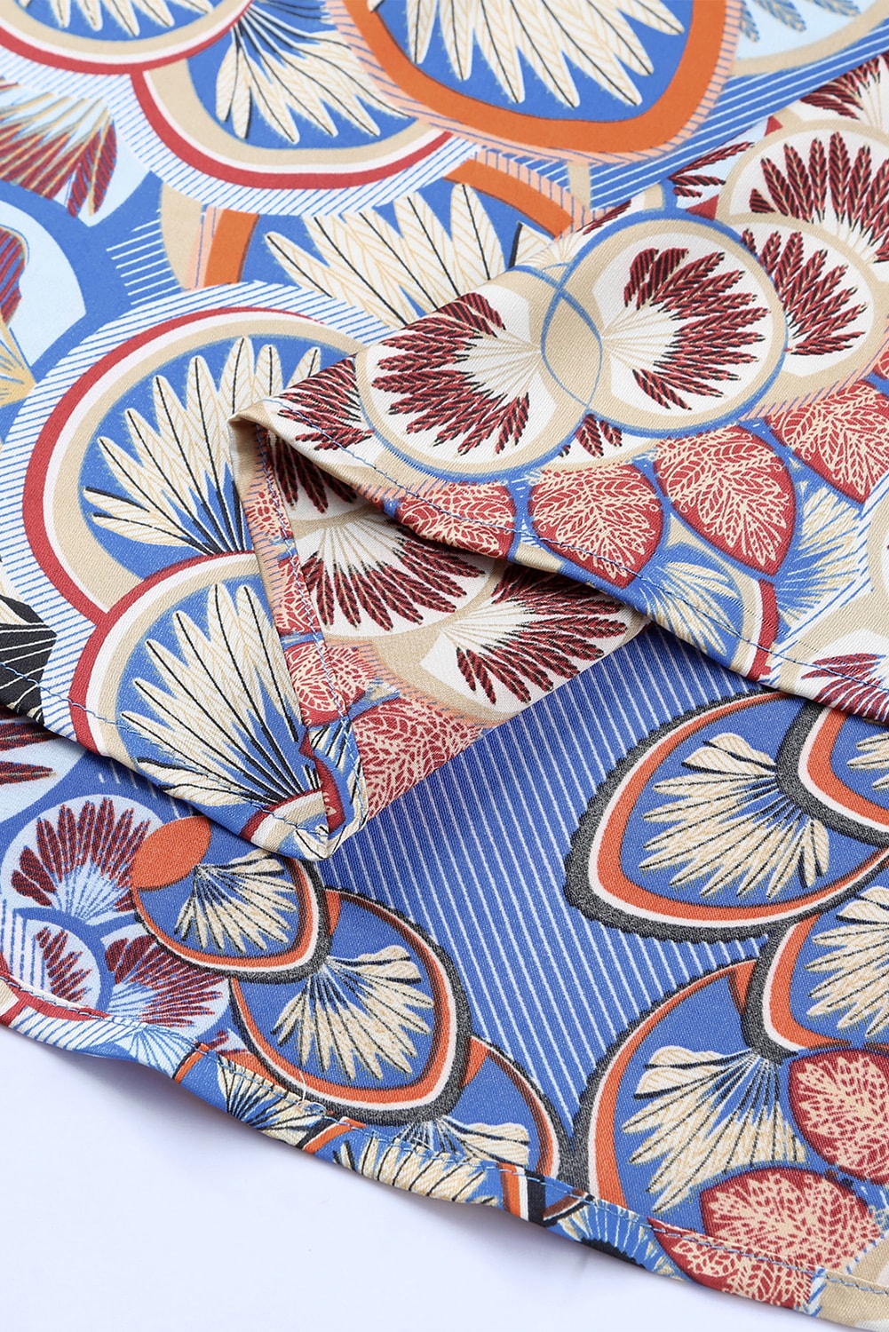 Black Mixed Floral Geometric Print Ruffled Long Sleeve Blouse