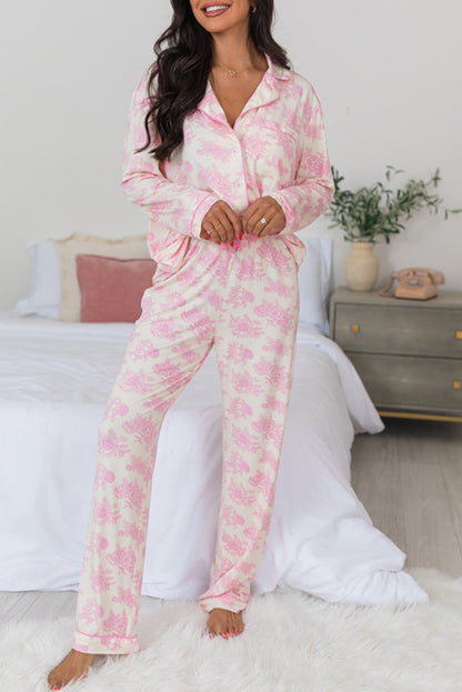 Ensemble pyjama à manches longues et pantalon à fleurs roses