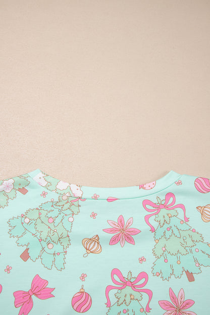 Green Abstract Print Long Sleeve Two Piece Lounge Set