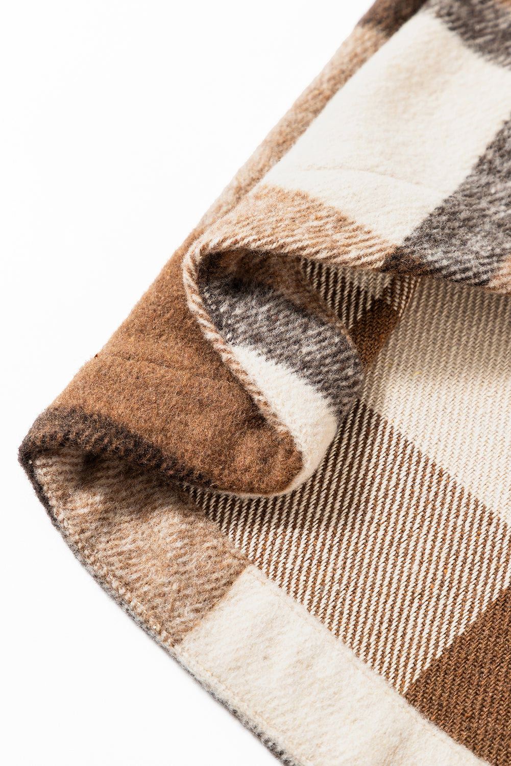 Veste-chemise à double rabat en flanelle beige clair à carreaux