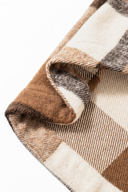 Veste-chemise à double rabat en flanelle beige clair à carreaux