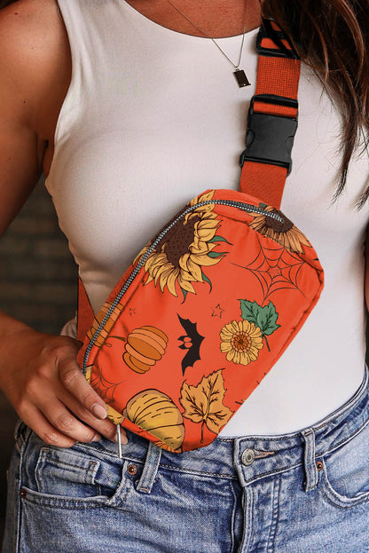 Sac bandoulière orange citrouille tournesol Halloween graphique 