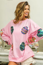 Pink Sequined Easter Egg Drop Shoulder Oversized Sweatshirt