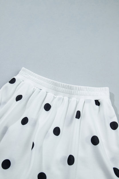 Beige Polka Dot Raw Hem Relaxed Pullover Loose Skort Two Piece Set