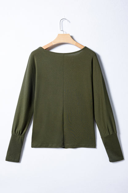 Four Leaf Clover Solid Color Extended Cuffs Long Sleeve Top