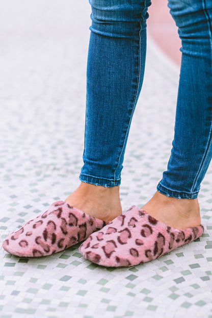 Camel Leopard Print Fuzzy Home Slippers