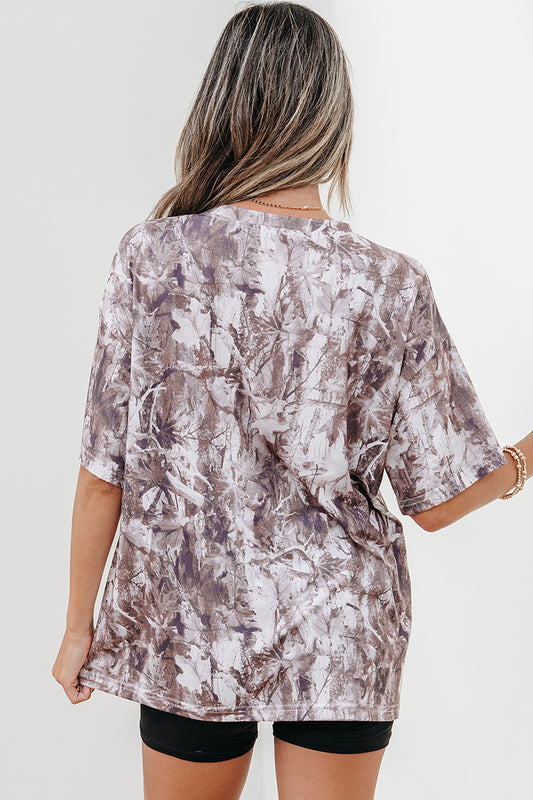 Khaki Camouflage Woodland Print Drop Shoulder Tunic Tee