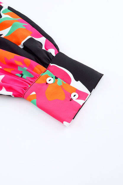 Chemisier à manches bouffantes et imprimé fleuri 