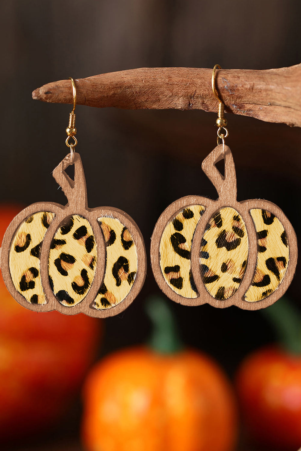 Pendientes colgantes con forma de calabaza con estampado animal multicolor 