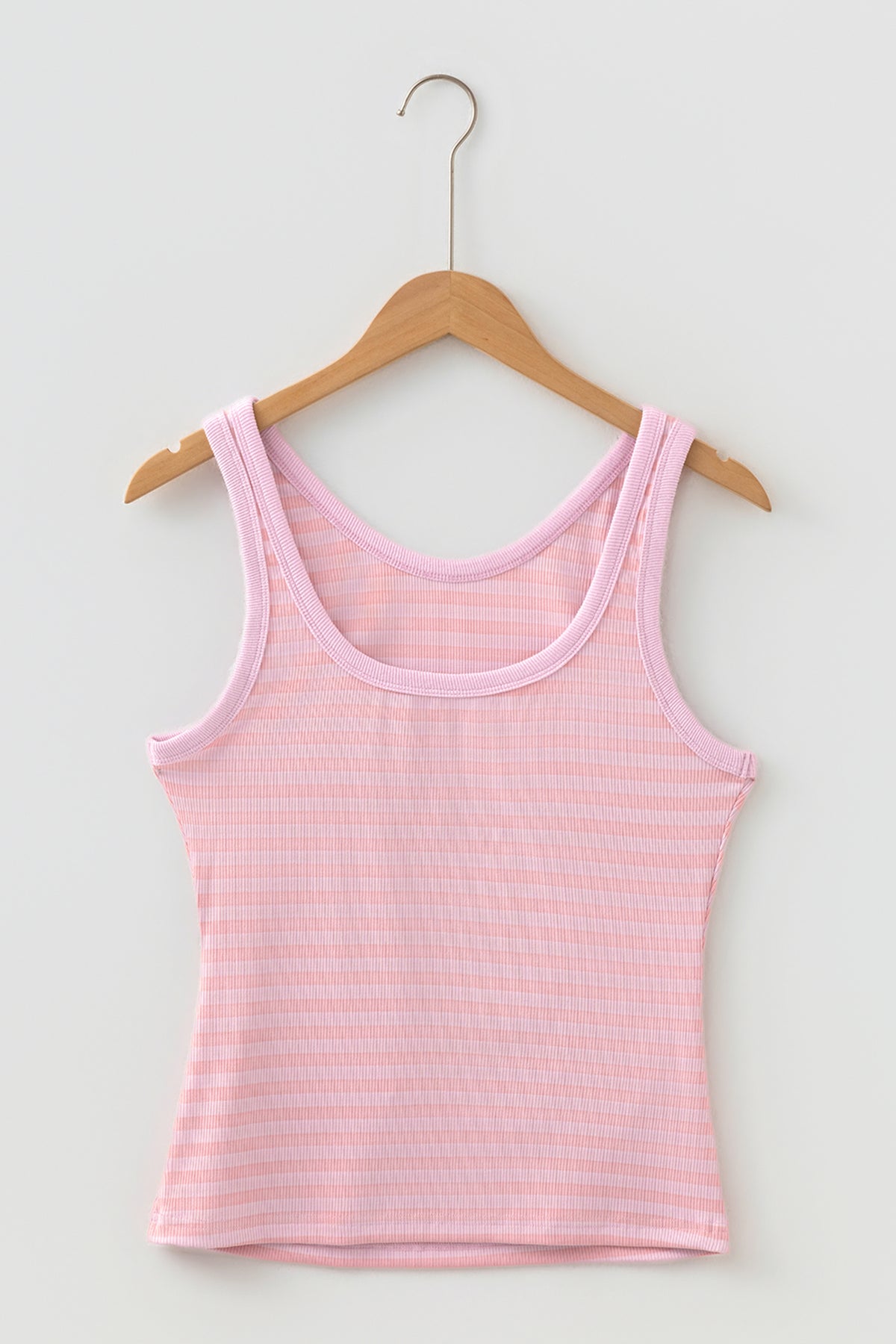 Pink Stripe Ribbed Knit Slim Tank Top