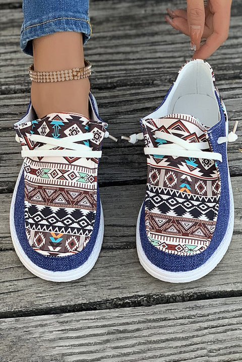Ashleigh Blue Vintage Aztec Patchwork Lace-up Decor Flat Shoes