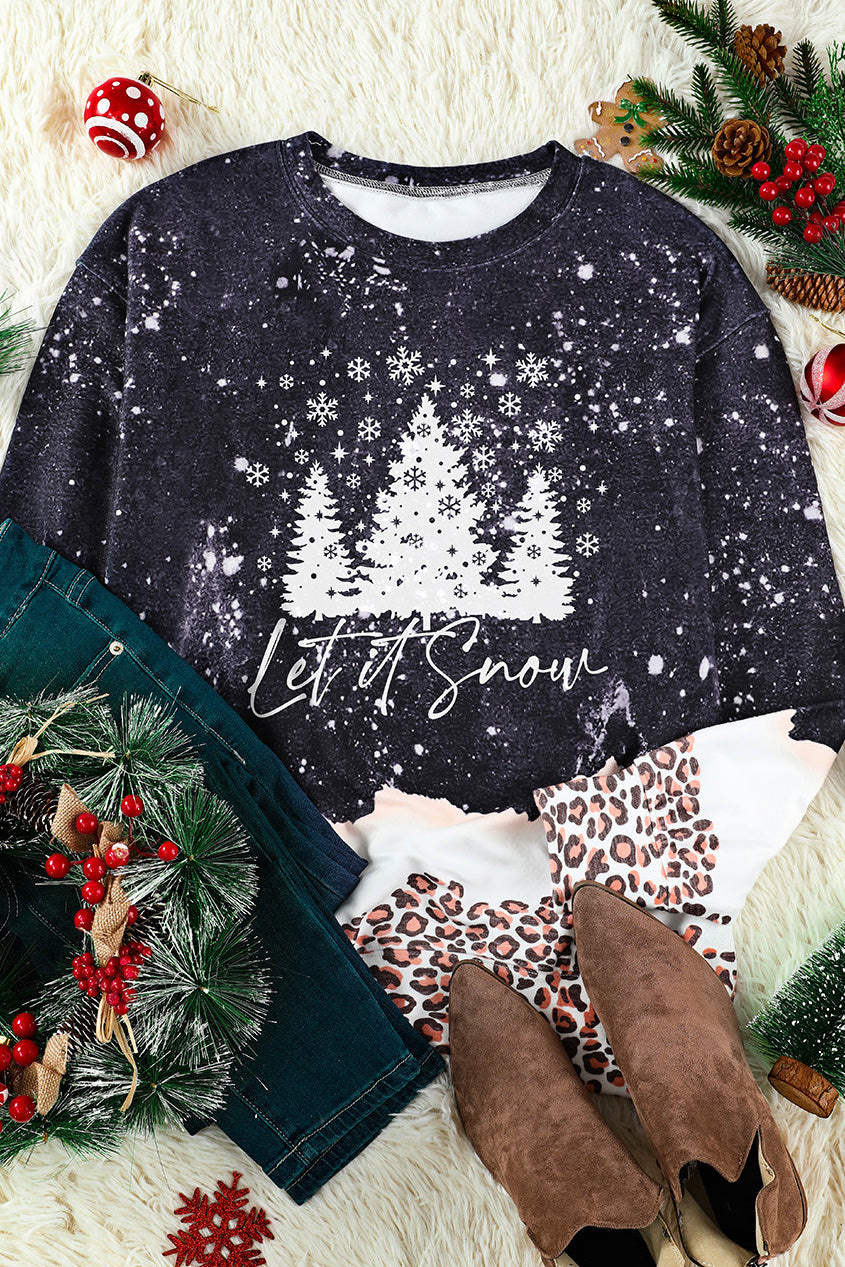 Sudadera blanqueada con estampado de leopardo navideño nevado