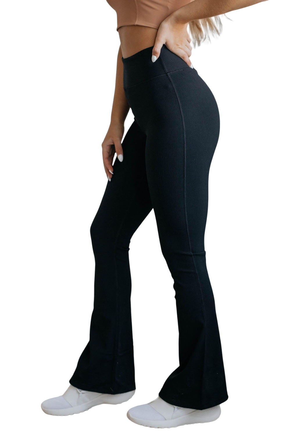 Black High Waist Tummy Control Flared Sports Pants