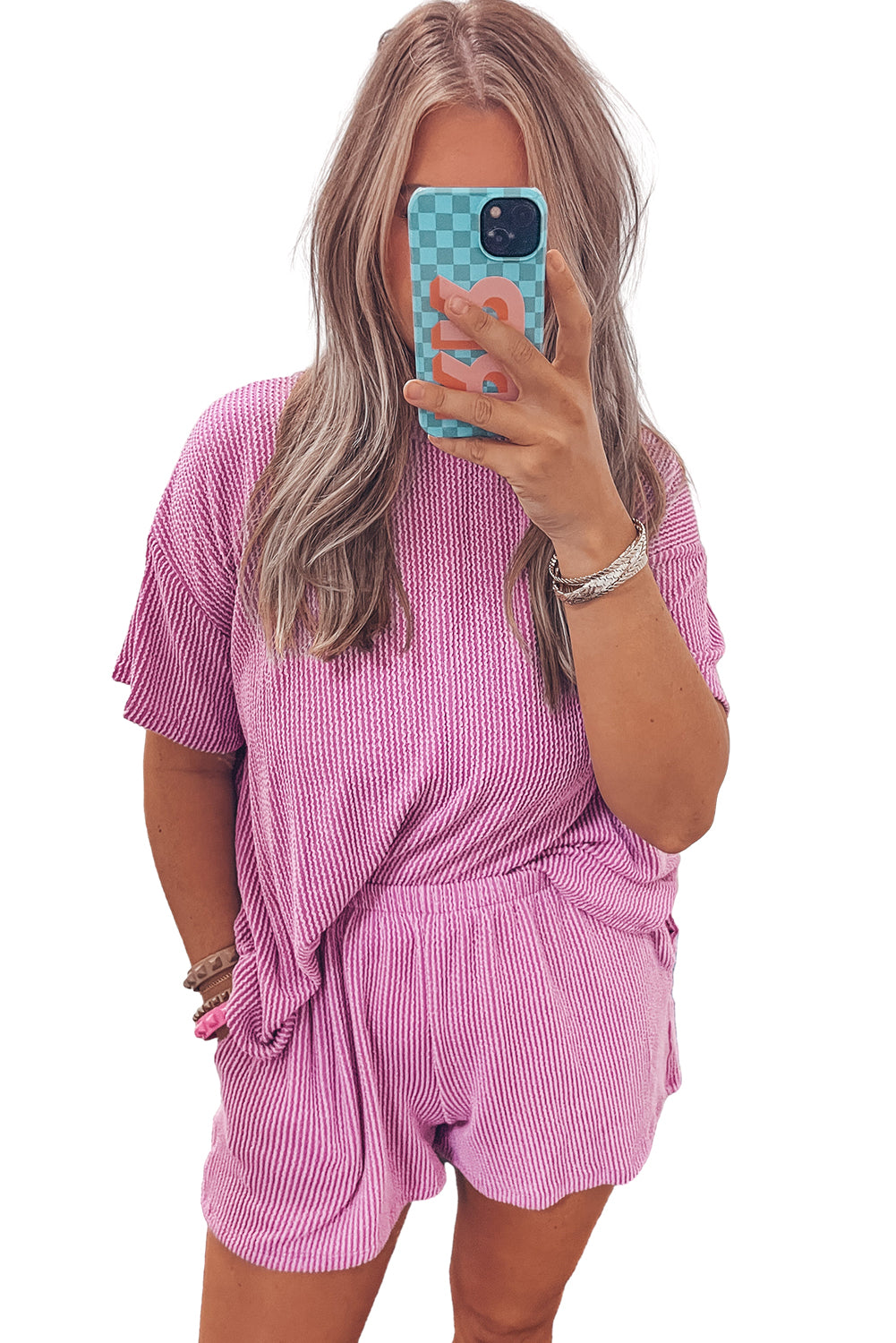 Ensemble t-shirt et short amples en tricot côtelé texturé Phalaenopsis