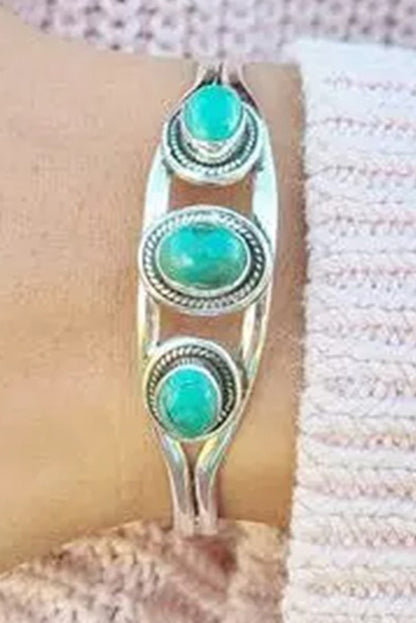 Boho Turquoise Gem Beaded Open Bracelet