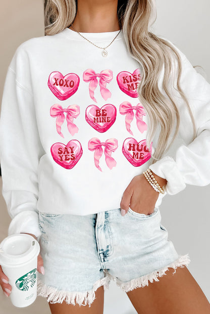 Sweat-shirt blanc à motif cœur et nœud pour la Saint-Valentin