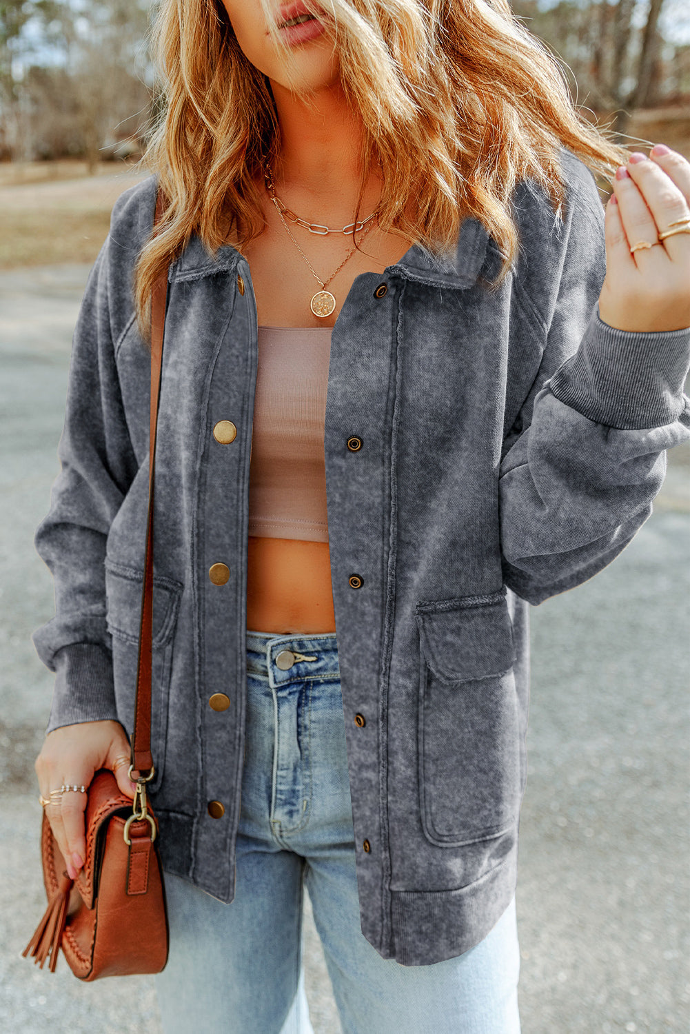 Chaqueta con botones y bolsillo con solapa lavada vintage roja