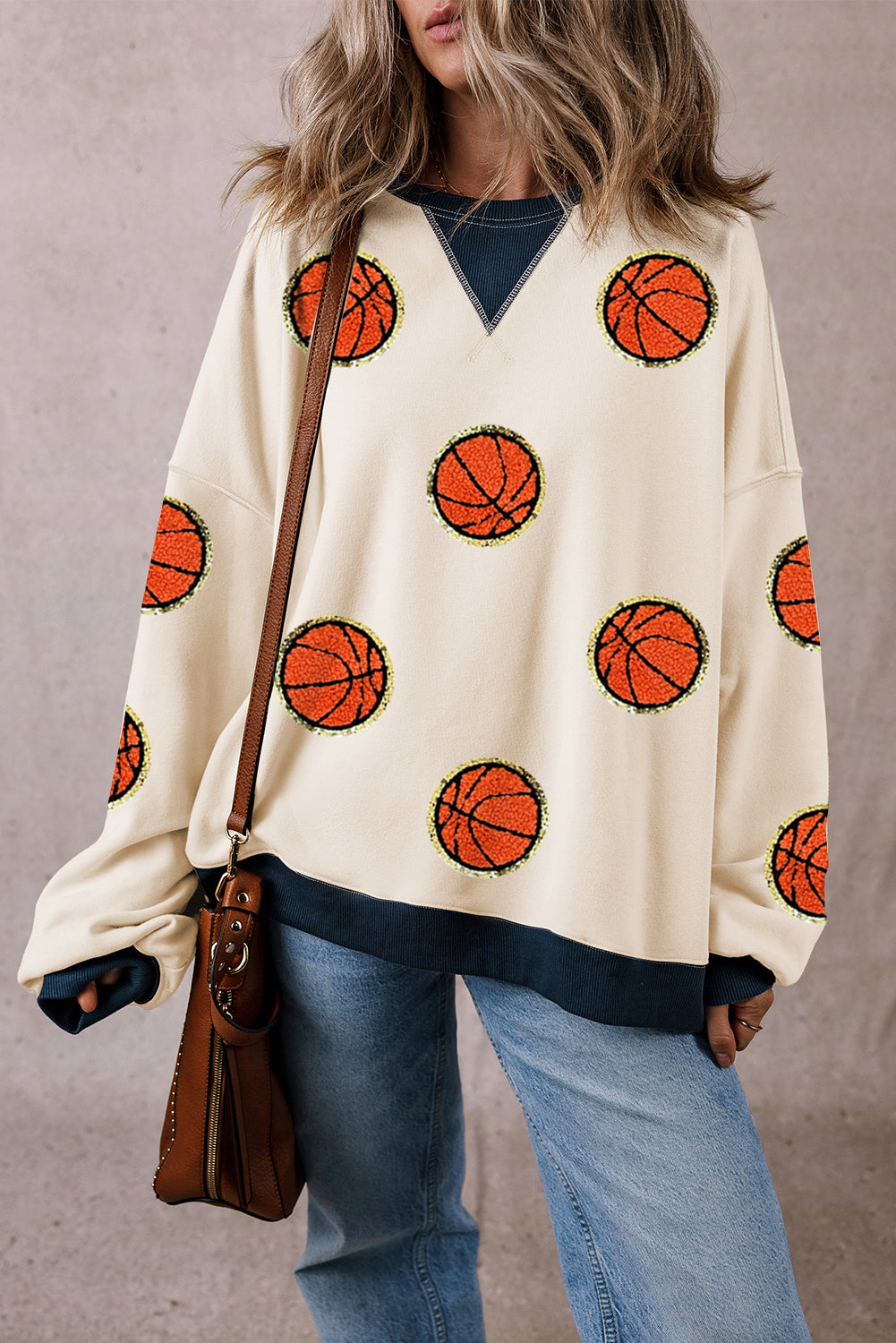 Sweat-shirt oversize blanc à motif de basket-ball GAME DAY