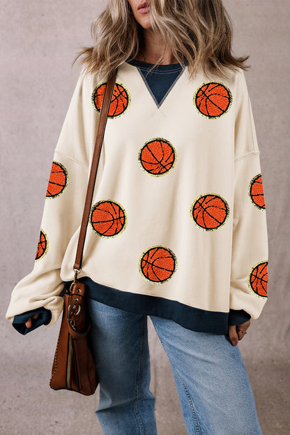 Sweat-shirt oversize blanc à motif de basket-ball GAME DAY