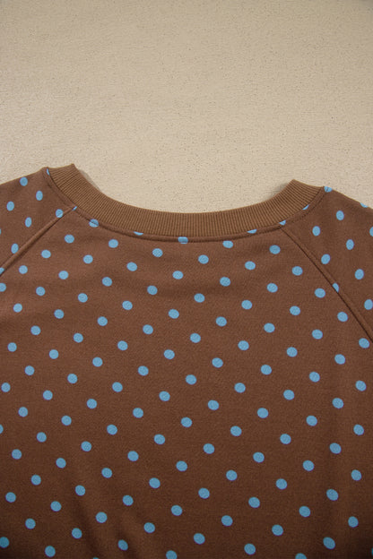 Brown Polka Dot Round Neck Long Sleeve Plus Size Set