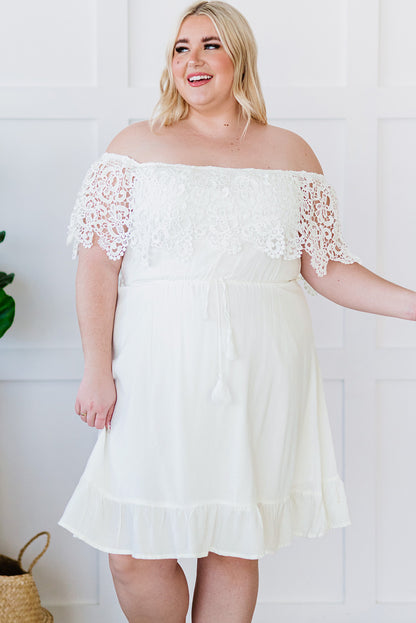 Off-the-shoulder Lace Sleeves Plus size Dress