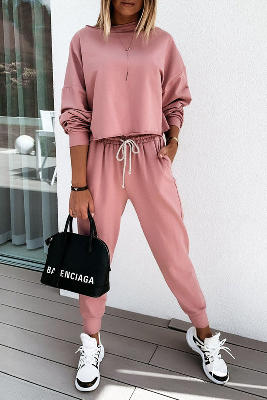 Ensemble pull et pantalon rose uni coupe boxy sport 