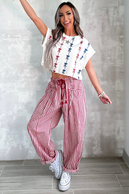 Red Stripe Drawstring Casual Loose Pants