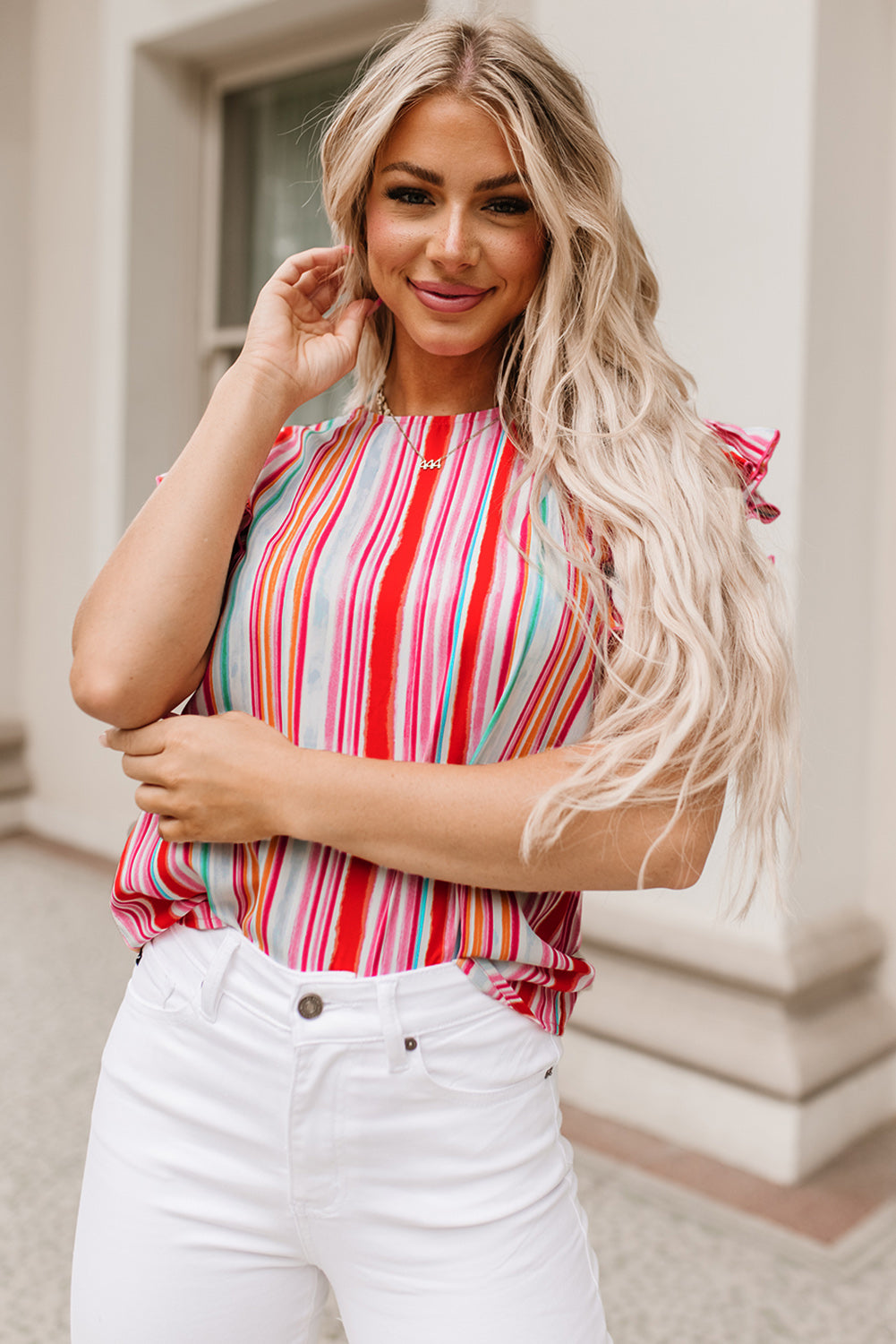 Blusa con mangas con volantes y costuras con estampado abstracto multicolor 