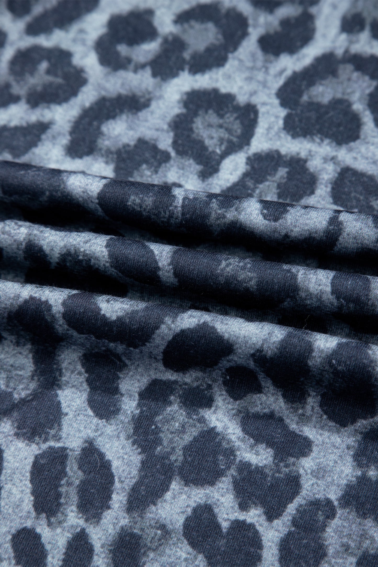 Gray Wild Leopard Print Frilled Detail Drawstring Wide Leg Pants