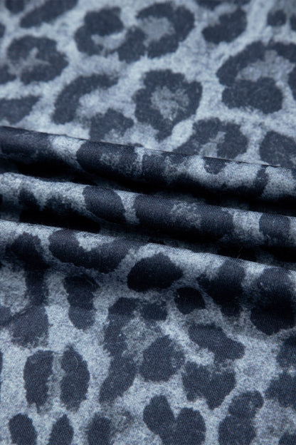 Gray Wild Leopard Print Frilled Detail Drawstring Wide Leg Pants