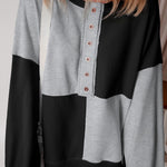 Color black Colorblock Henley High Low Oversize Sweatshirt
