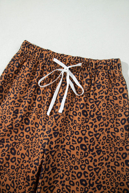 Brown Leopard Print Long Sleeve Top Relaxed Pant Set