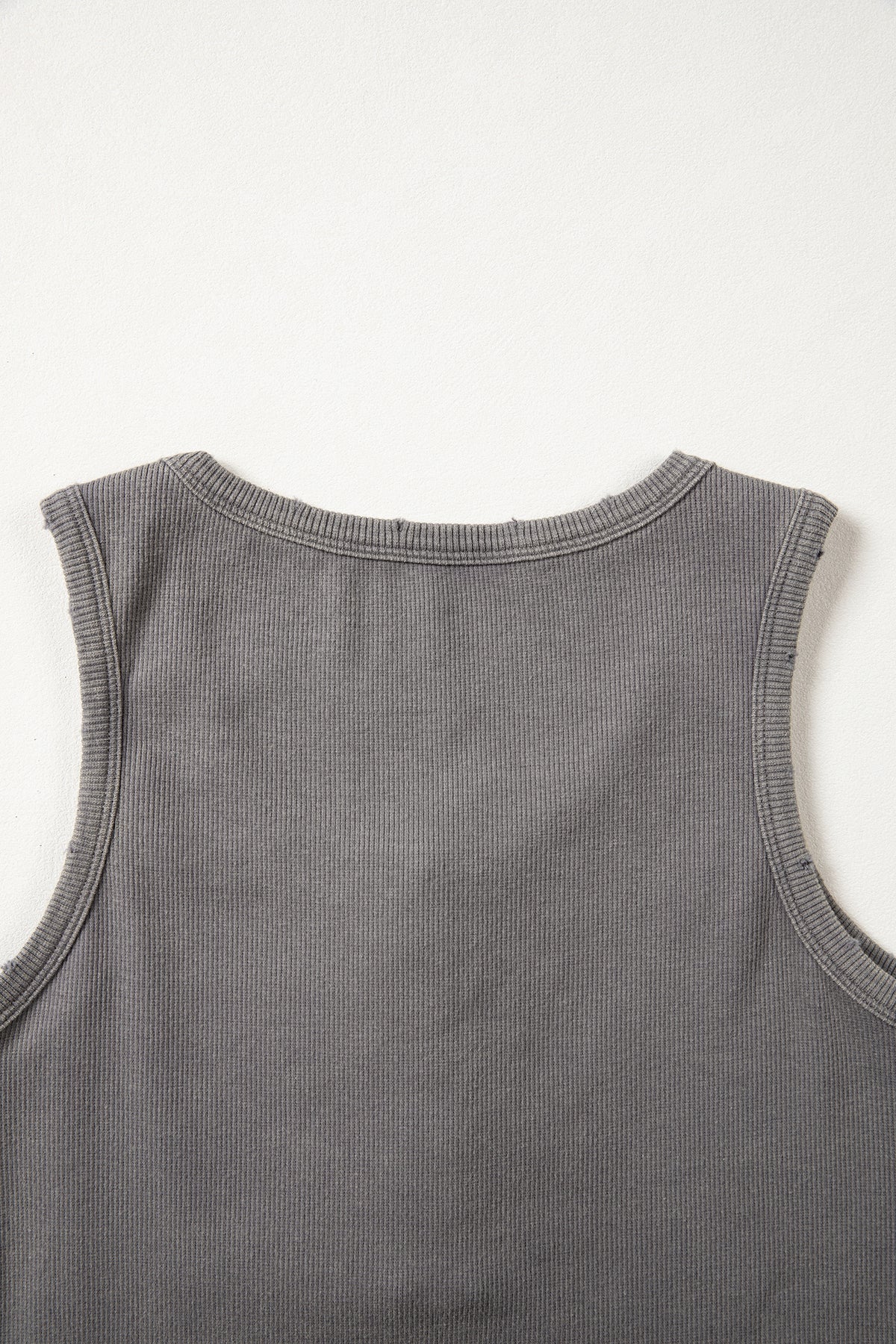 Medium Grey Vintage Distressed Ribbed Mineral Wash Tank Top