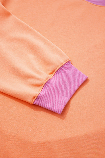Grapefruit Orange Color Block Contrast Trim Plus Size Sweatshirt